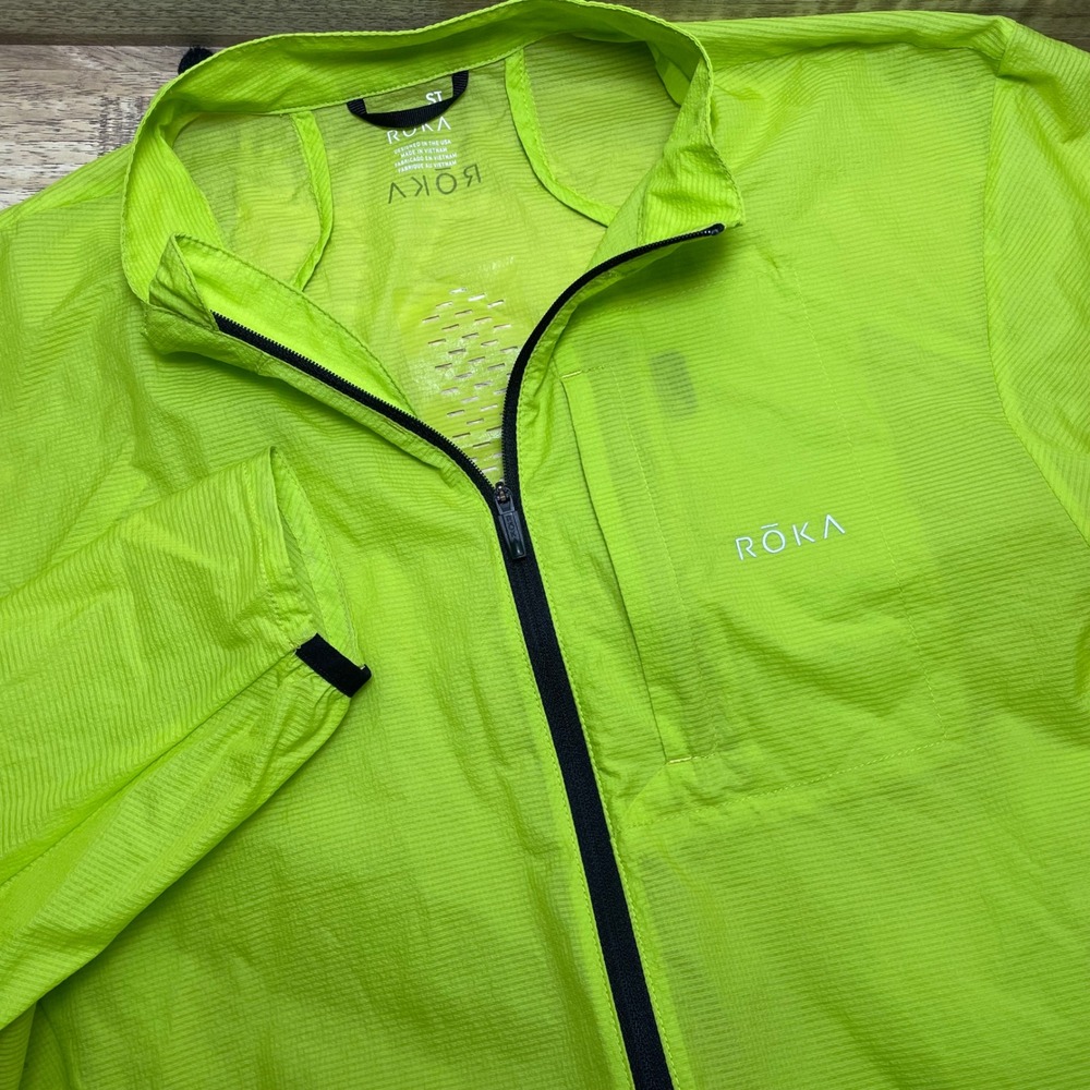 ROKA Windbreaker Jacket Neon Lime Green Full Zip Packable Running Men Small Tall